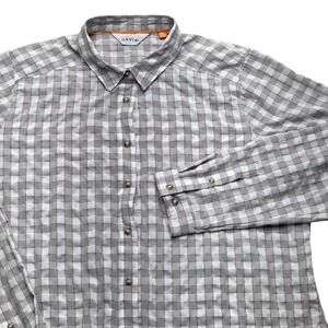ORVIS Long Sleeve Button Up Shirt Gray White Gingham Check‎ Men XL